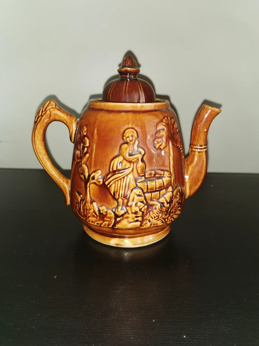 Antique Rockingham Glaze Stoneware Teapot Rebekah At The Well 7.5